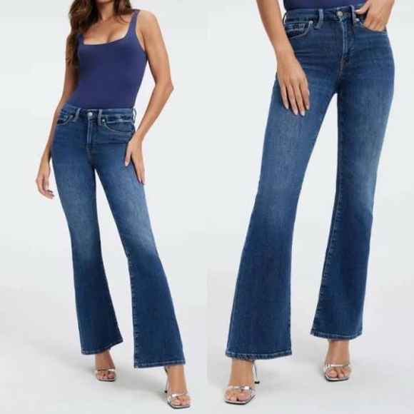 Good American Good Legs Flare Jean Split Pocket Indigo 329 Womens Size 6 / 28 - Picture 1 of 6